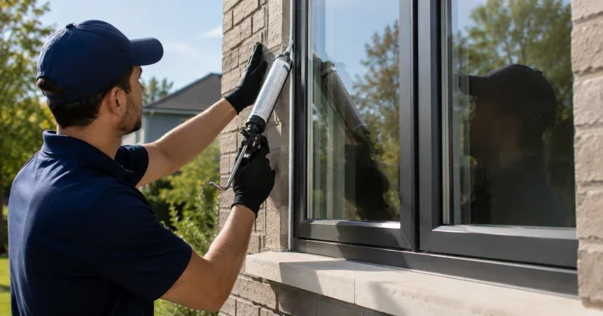Aluminum window frame with double glazed insulated glass unit installed in a residential wall in Mayfield, Caledon