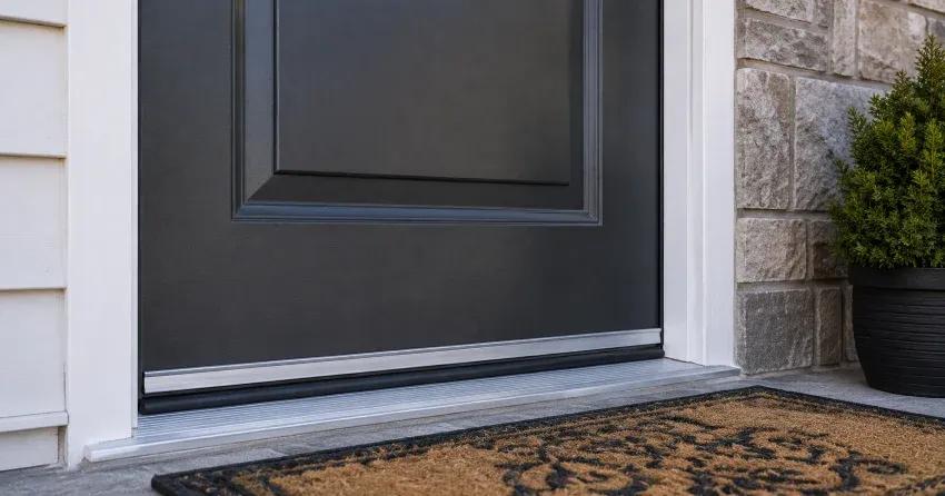 technician replacing worn door weatherstripping in Castlederg, Caledon home
