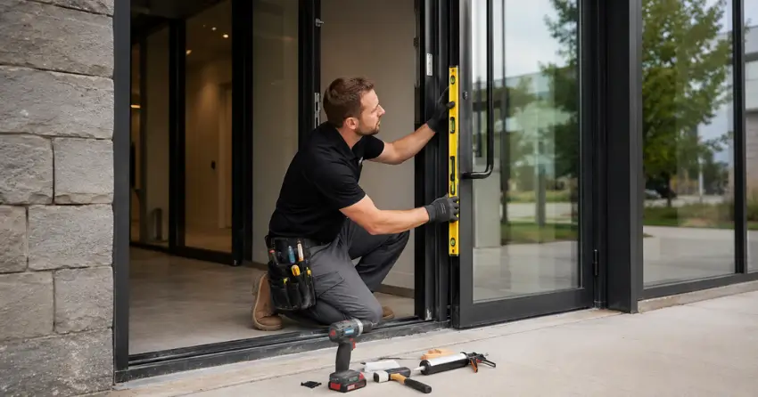 commercial glass door frame installation Belfountain, Caledon