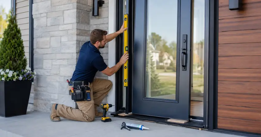 glass outside door installation with energy-efficient double-pane glazing in Claude, Caledon