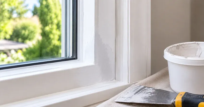 technician repairing rotted window frame corner in Palgrave, Caledon