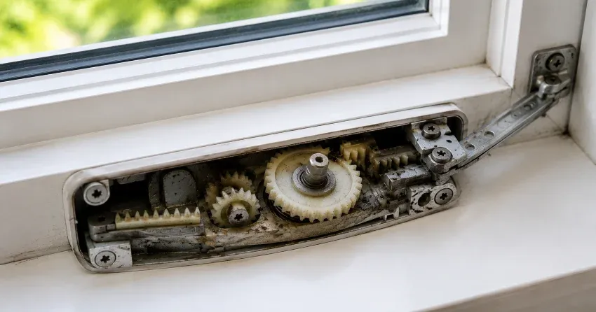 technician replacing casement window crank operator in Albion, Caledon home